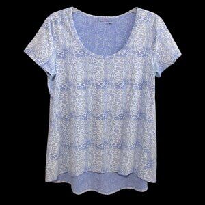 Fresh Produce Periwinkle Blue Ikat Top Size M Cotton High Low Hem Short Sleeve